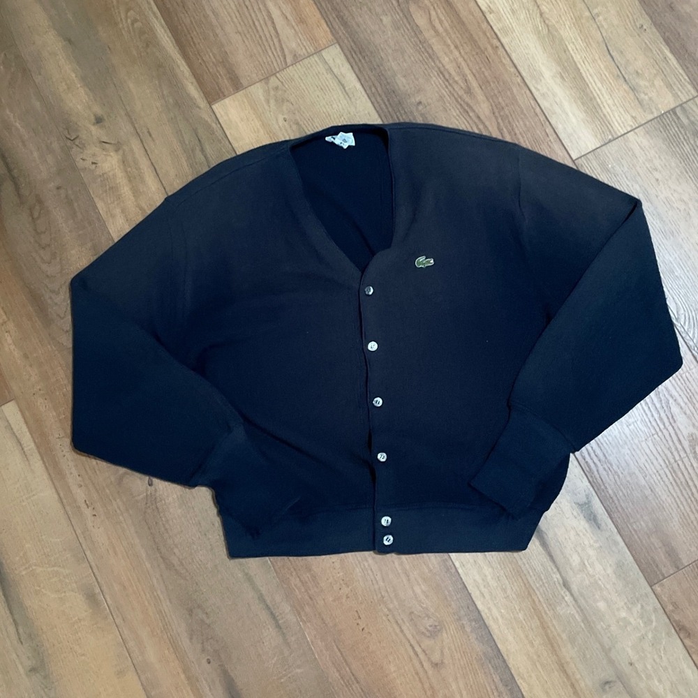 Vintage Sun Faded Izod Lacoste Navy Blue Cardigan XL USA V-Neck Acrylic Knit